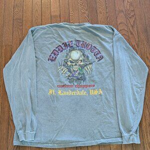 Y2K Faded Biker Skeleton Eddie Trotta Custom Choppers Long Sleeve Shirt - Size X